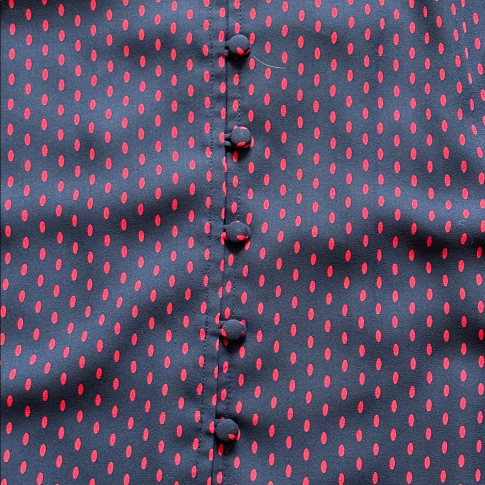 SOLD. Banana Republic Navy and Red Polka Dot Blouse - Picture 3 of 7
